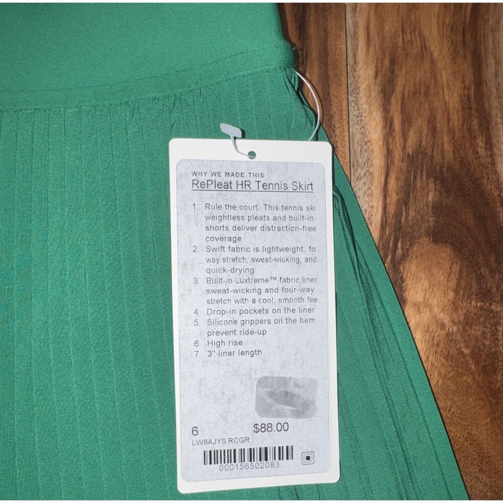 Lululemon NWT RePleat HR Tennis Skirt Size 6 in Raceway Green - Picture 4 of 5